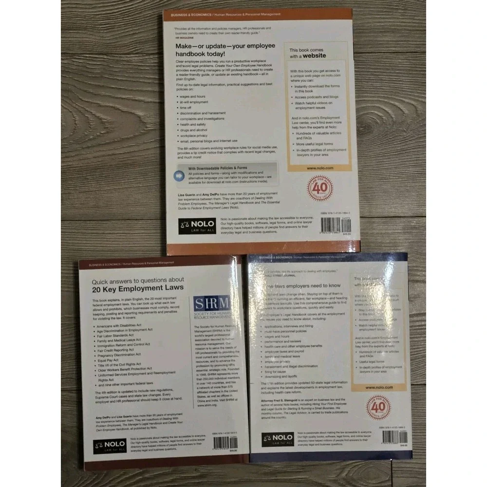 NOLO Lot Of 3 Books Employers‎ Legal Federal Employment Employee Handbook NEW
